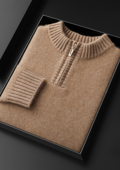 Pure Cashmere Light Beige Half Zip Sweater | Solmar
