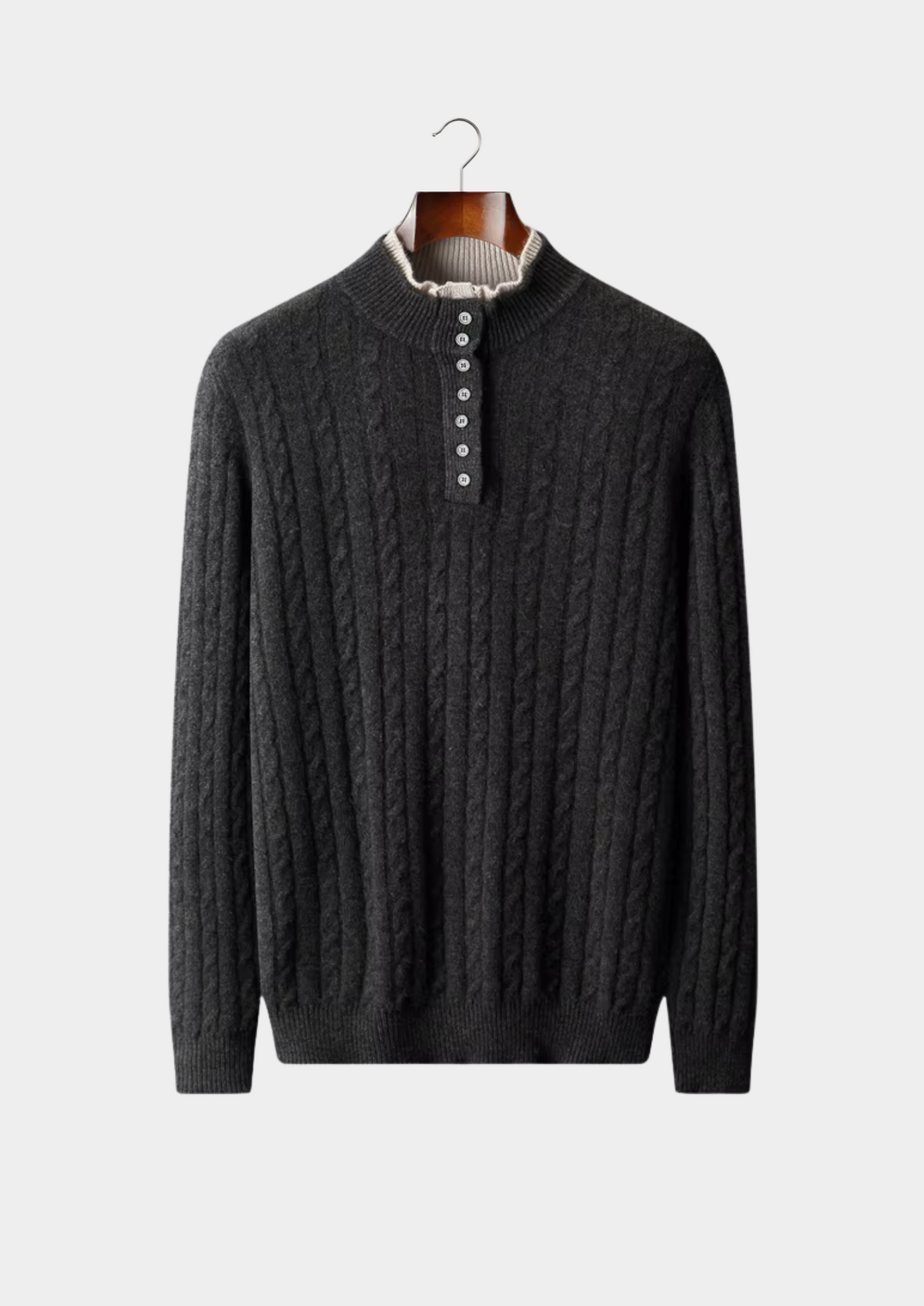 Pure Extra-Fine Merino Wool Cable Knit Henley Sweater | Solmar