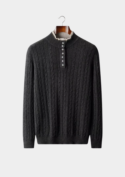 Pure Extra-Fine Merino Wool Cable Knit Henley Sweater | Solmar