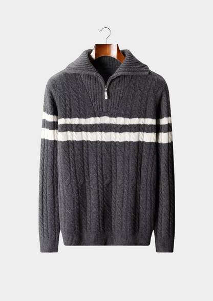 Pure Extra-Fine Merino Wool Striped Half-Zip Sweater | Solmar