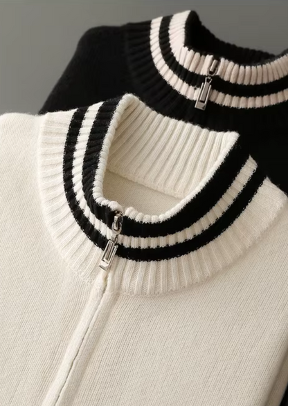 Pure Extra-Fine Merino Wool Two Tone Zip Cardigan | Solmar