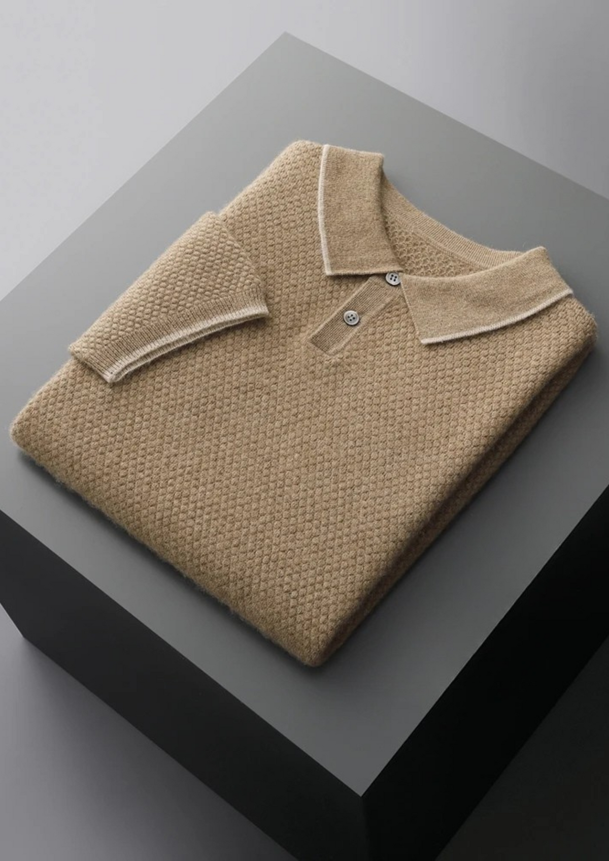 Premium Cashmere Beige Two-Tone Polo | Solmar
