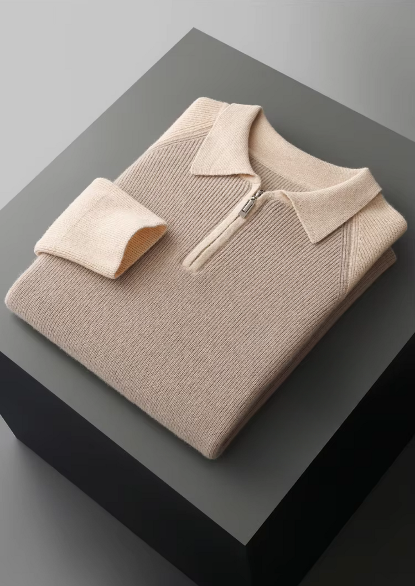 Pure Extra-Fine Merino Wool Two Tone Zipper Sweater Polo | Solmar