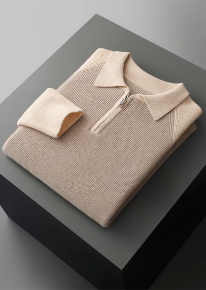 Pure Extra-Fine Merino Wool Two Tone Zipper Sweater Polo | Solmar