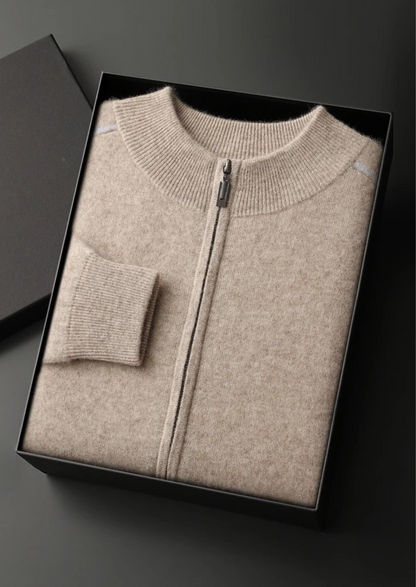 Premium Cashmere Two Tone Zip Cardigan | Solmar