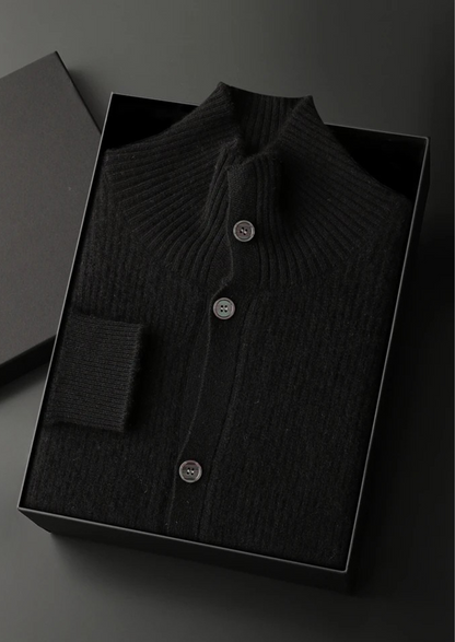 Premium Cashmere Ribbed High Collar Cardigan | Solmar
