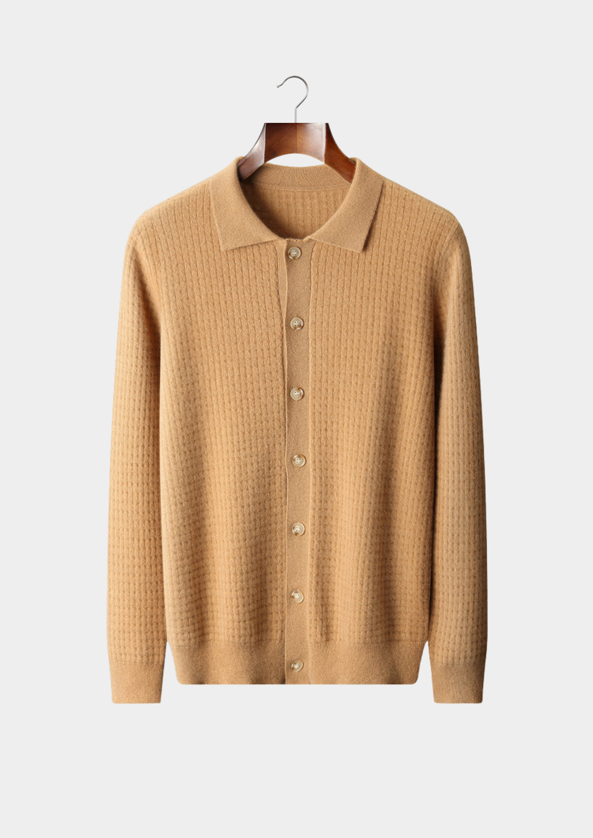 Pure Cashmere Caramel Textured Button Cardigan | Solmar