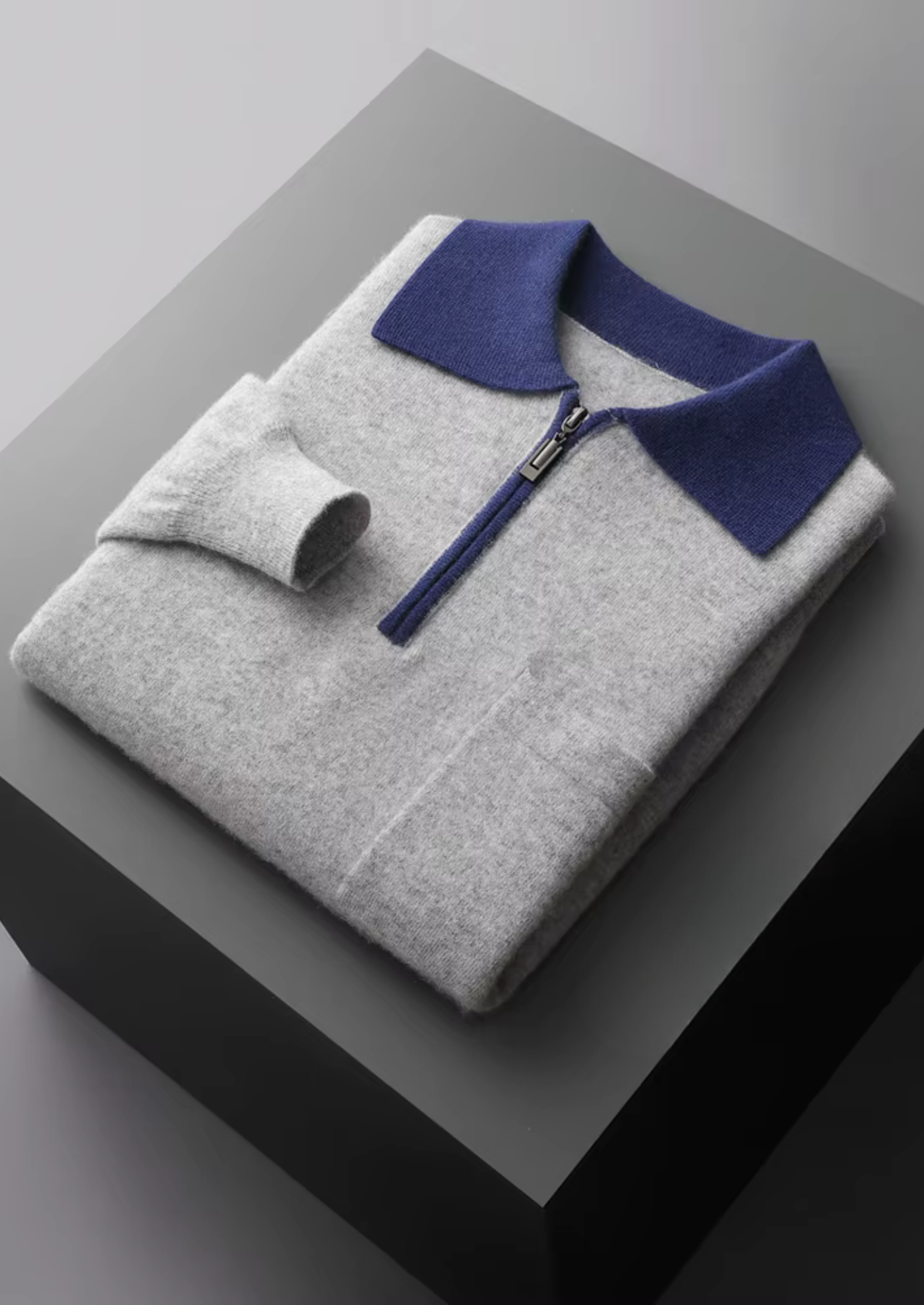 Premium Cashmere Two Tone Zipper Polo | Solmar