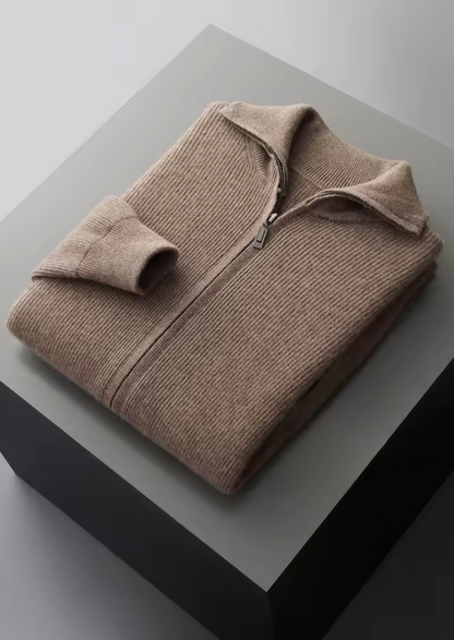Pure Extra-Fine Merino Wool Ribbed Zipper Cardigan | Solmar