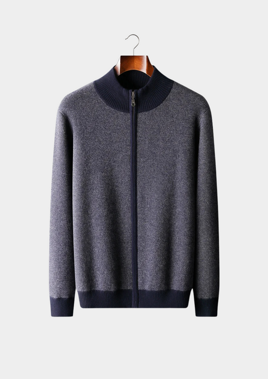 Premium Cashmere Jacquard Zip Cardigan | Solmar