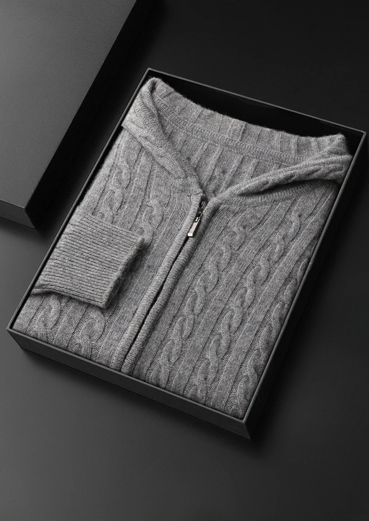 Premium Cashmere Cable Knit Zipper Hoodie | Solmar
