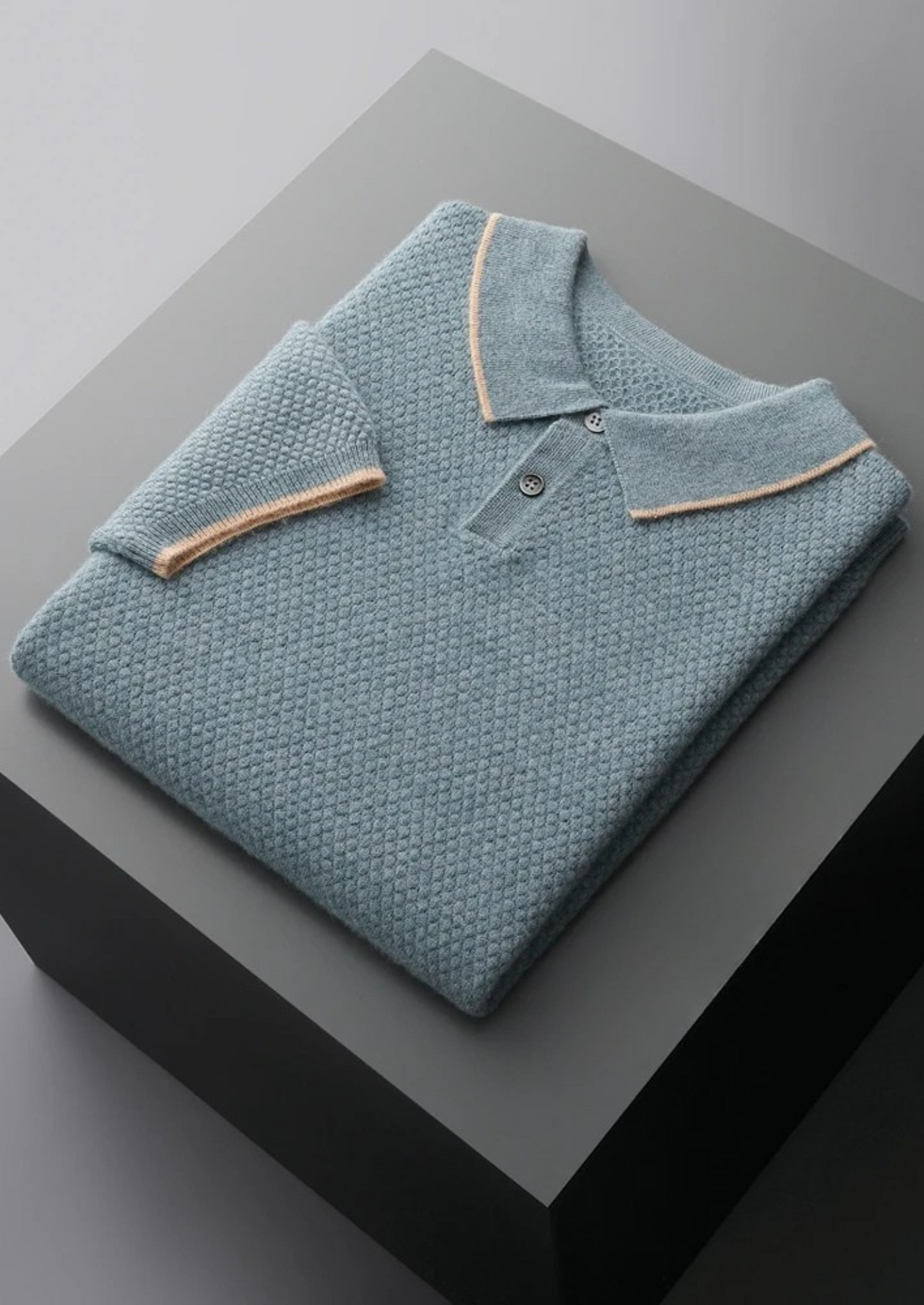 Premium Cashmere Sea Blue Two-Tone Polo | Solmar