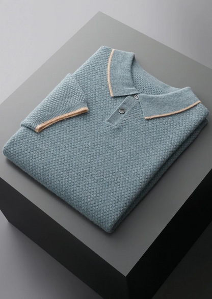 Premium Cashmere Sea Blue Two-Tone Polo | Solmar