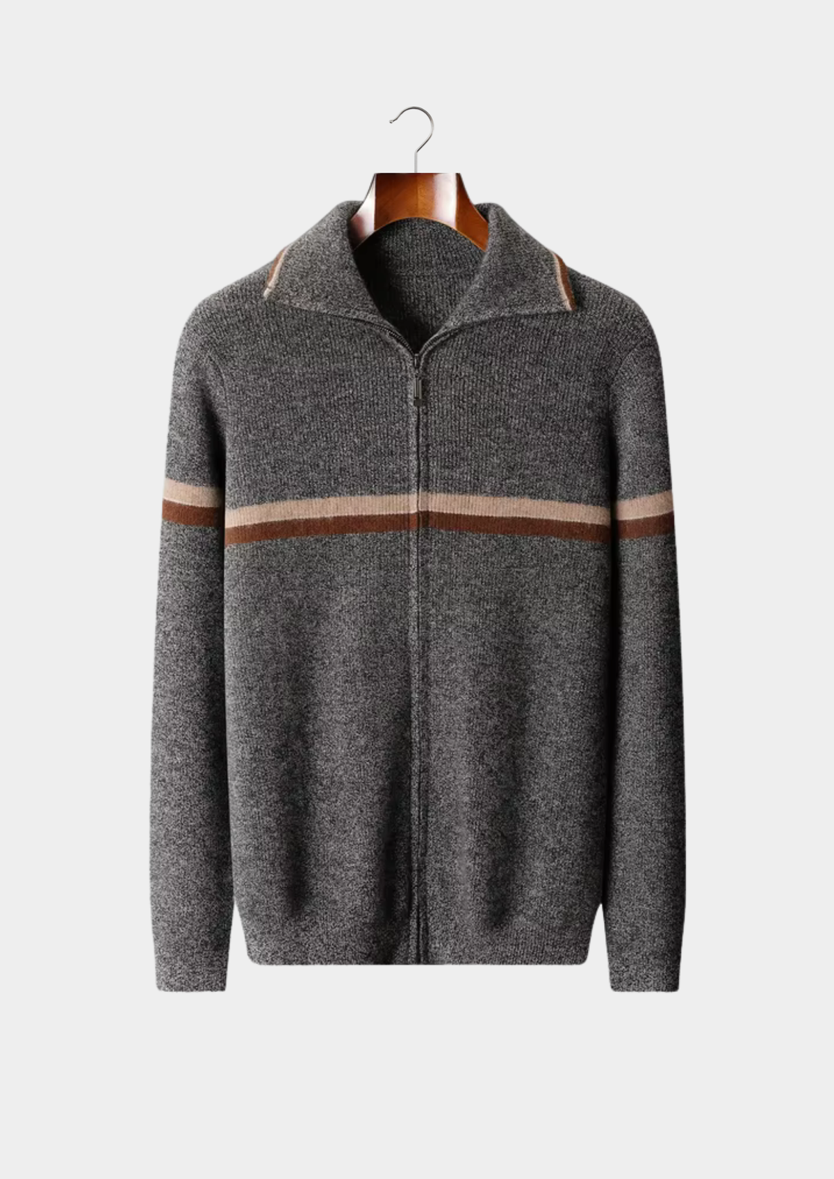 Pure Cashmere Striped Zip Cardigan | Solmar