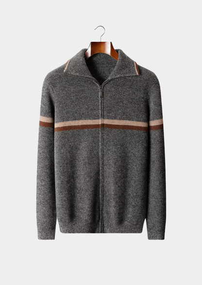 Pure Cashmere Striped Zip Cardigan | Solmar