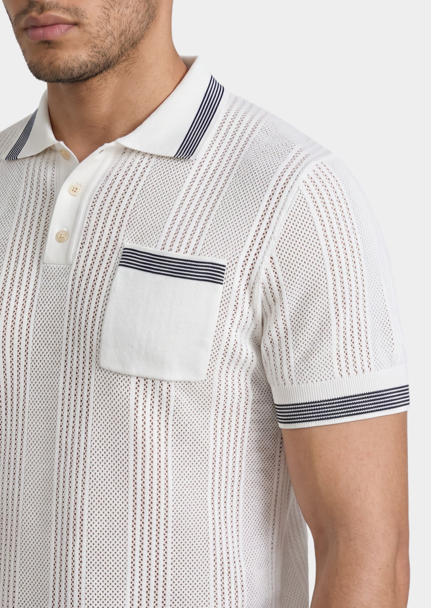 Leon White Open Knit Lightweight Polo | Solmar