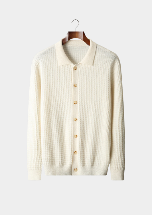 Pure Cashmere Ivory Textured Button Cardigan | Solmar