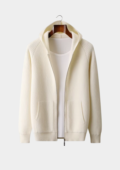 Pure Extra-Fine Merino Wool Ribbed Zipper Hoodie | Solmar