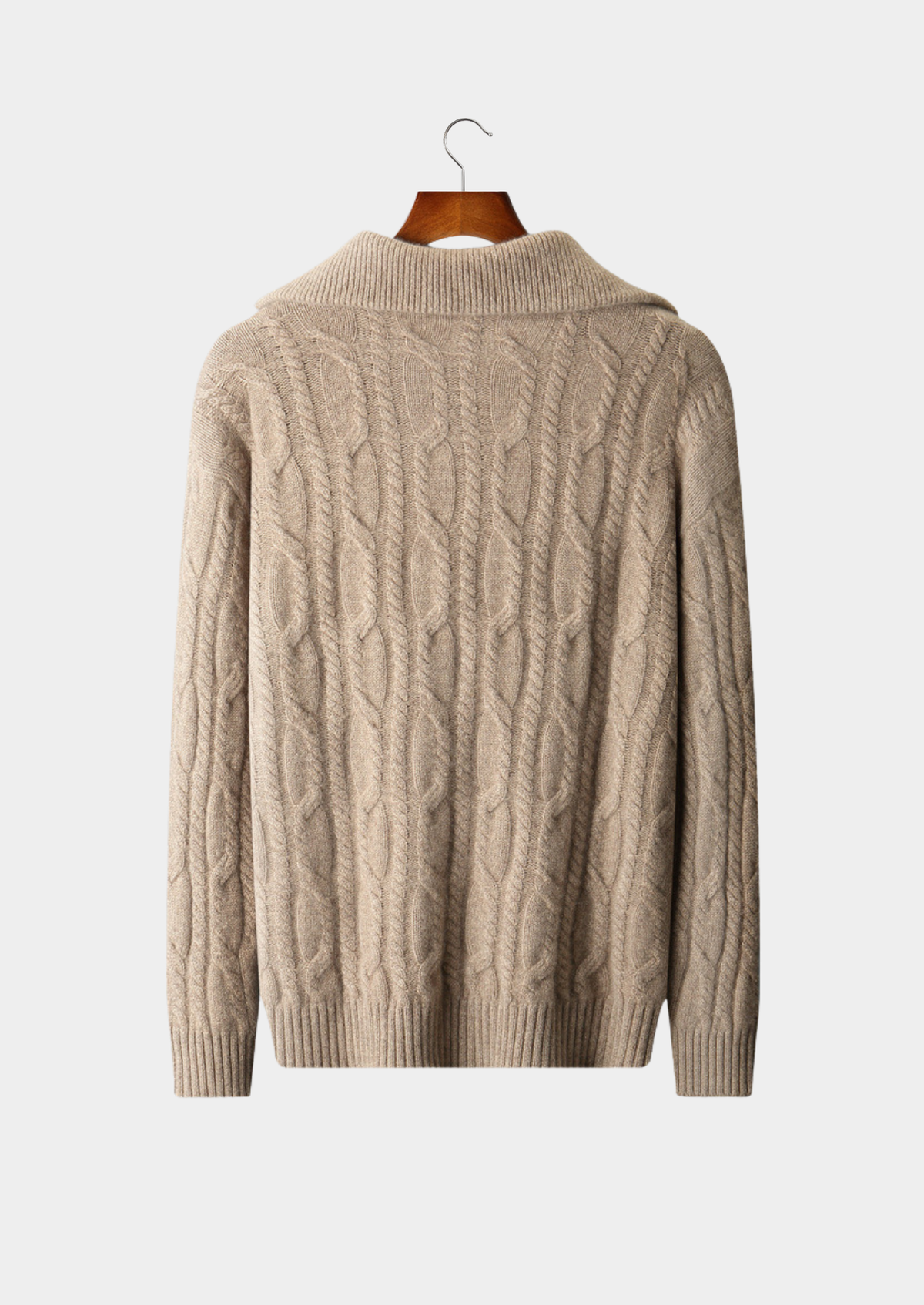 Pure Cashmere Beige Cable Half Zip Sweater | Solmar