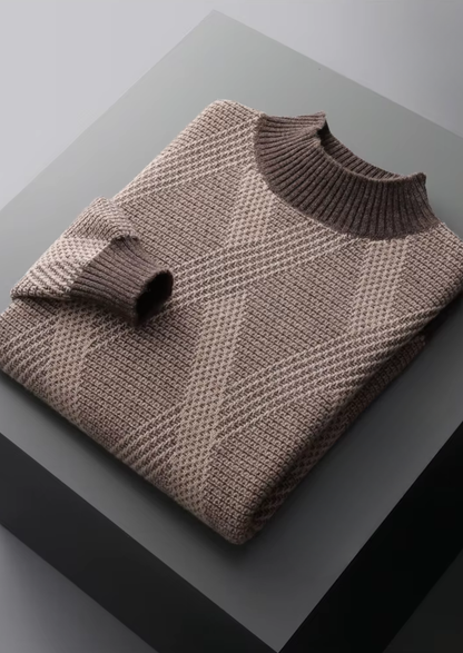 Pure Extra-Fine Merino Wool Two Tone Patterned Mockneck | Solmar