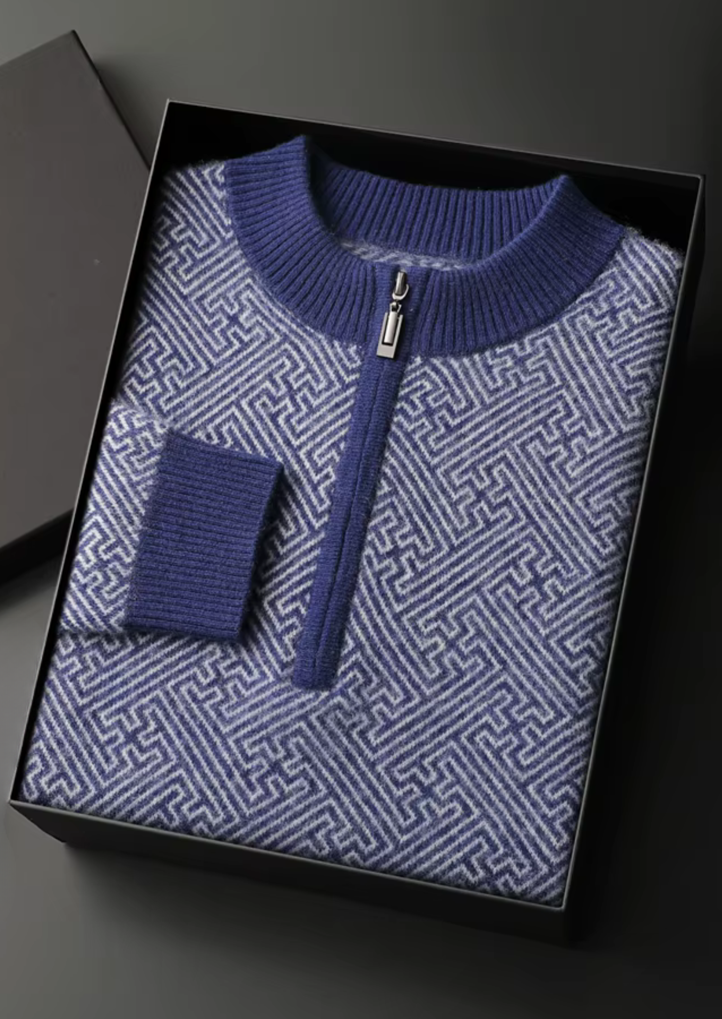 Premium Cashmere Patterned Half-Zip Sweater | Solmar