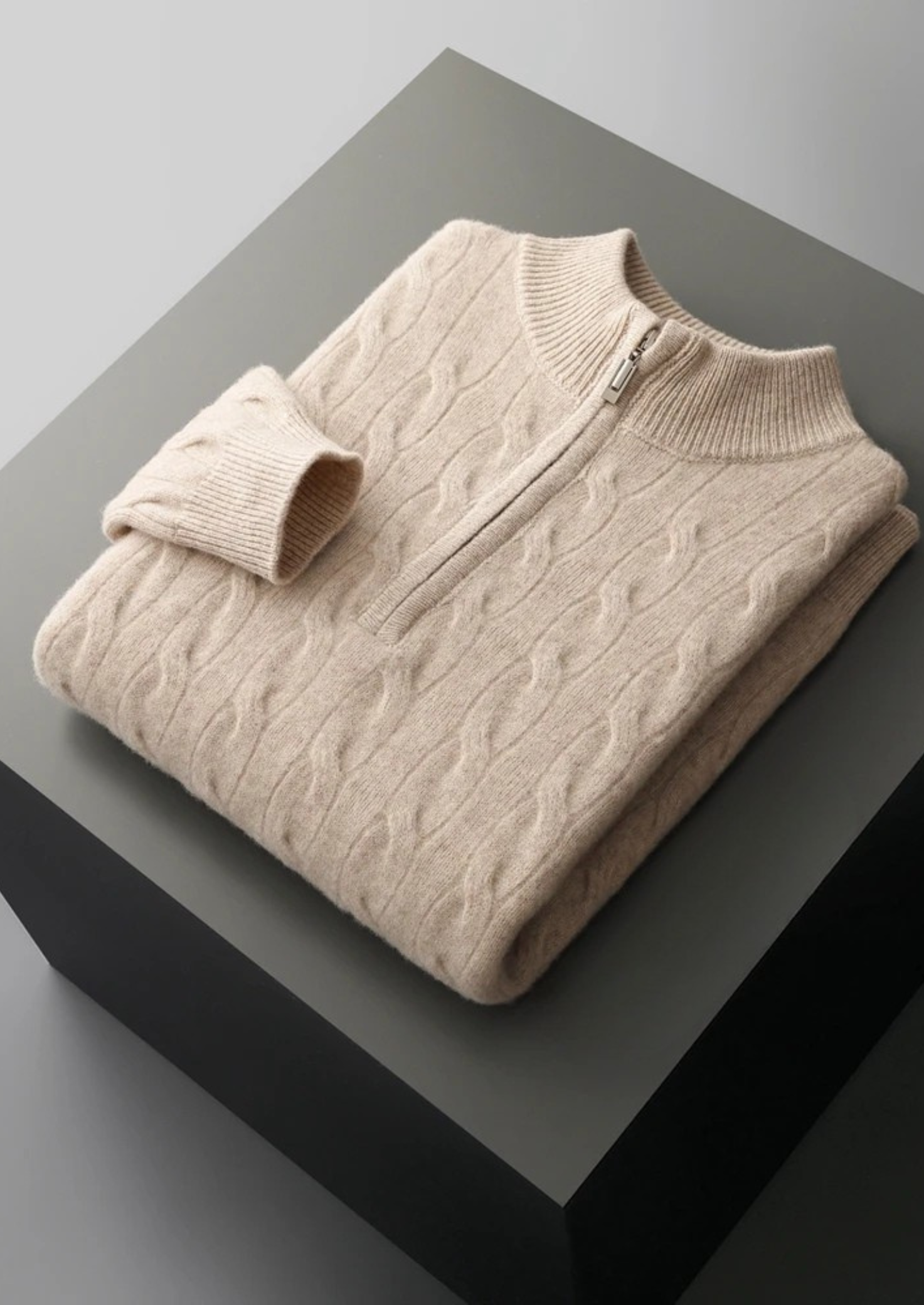 Pure Extra-Fine Merino Wool Cable Half Zip | Solmar