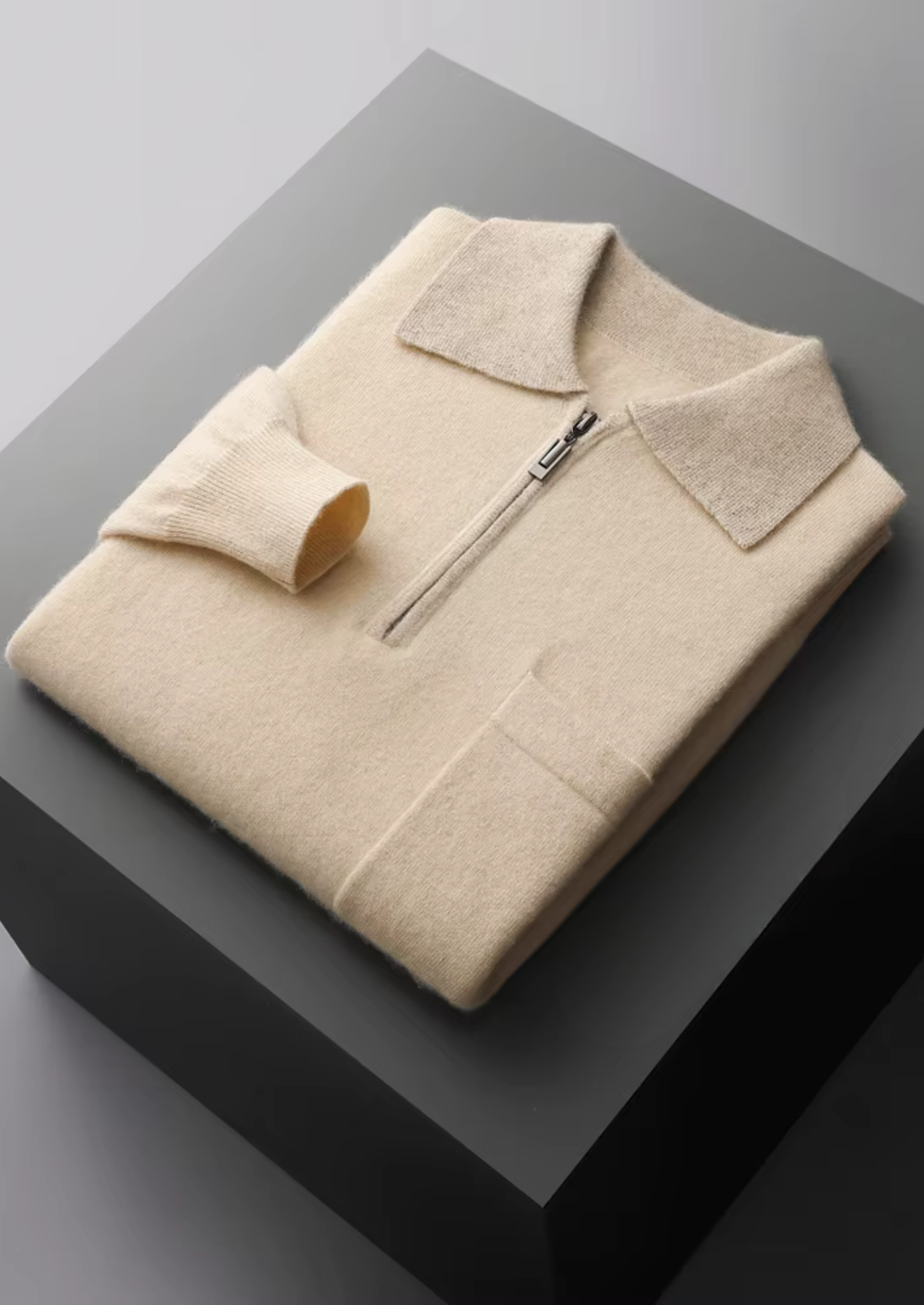 Premium Cashmere Two Tone Zipper Polo | Solmar