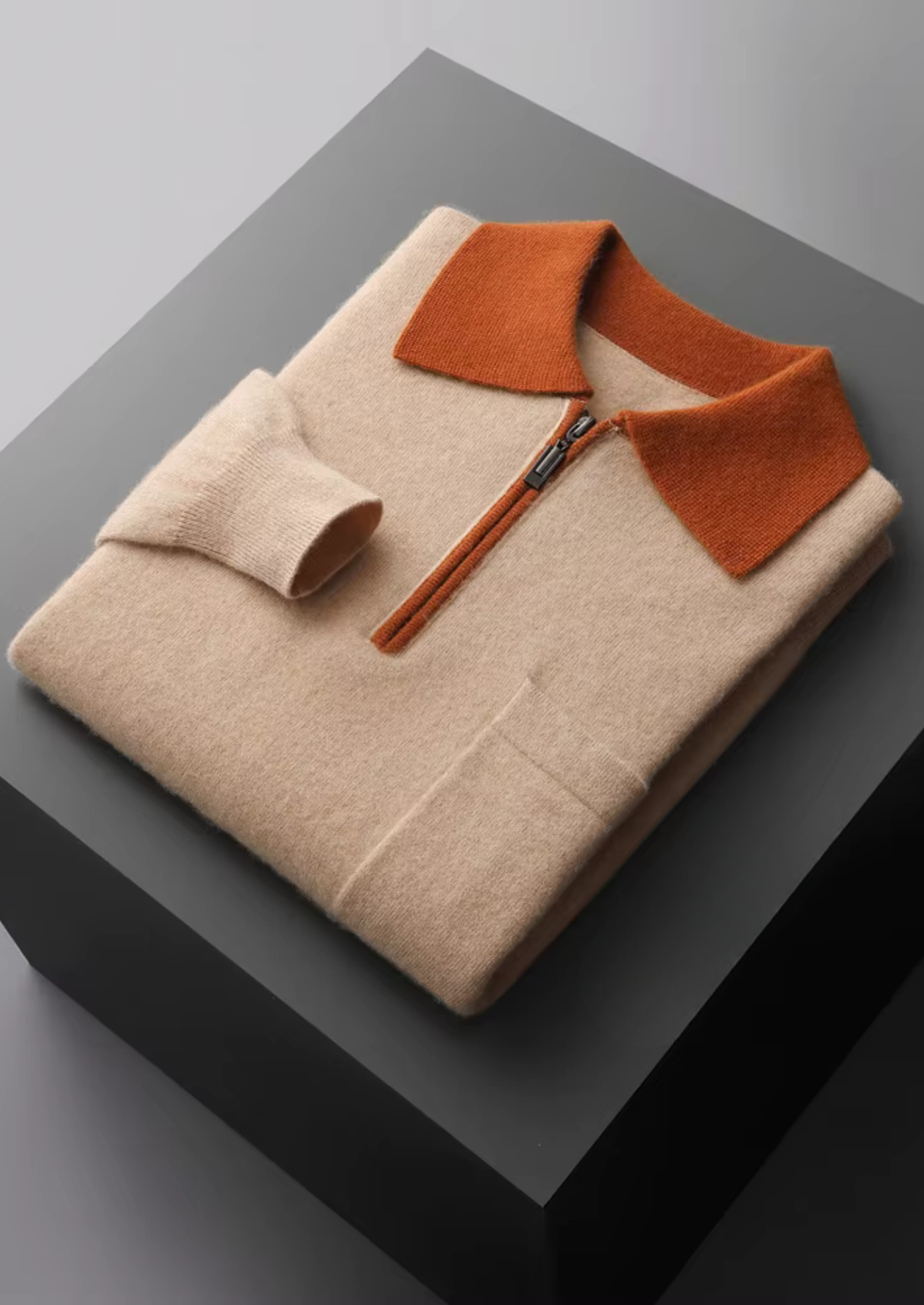 Premium Cashmere Two Tone Zipper Polo | Solmar