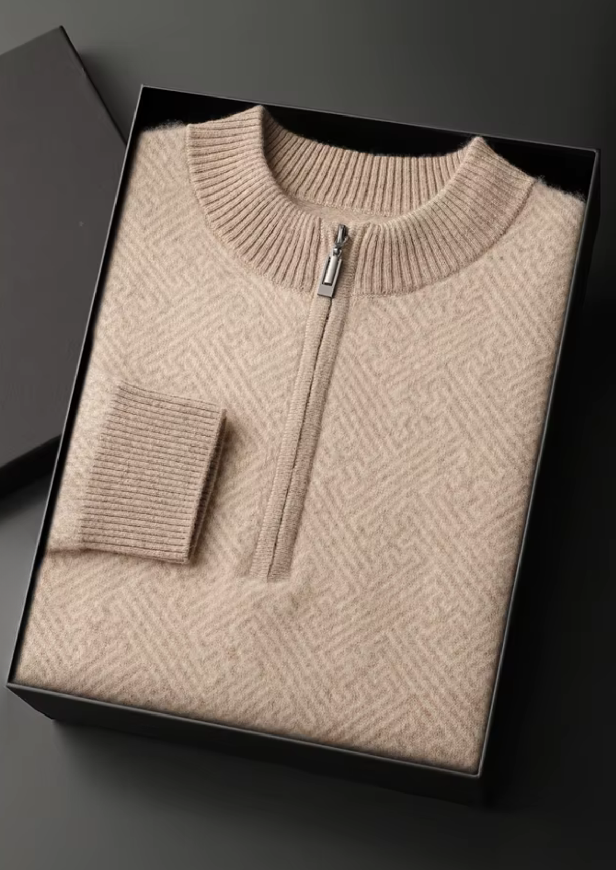 Premium Cashmere Patterned Half-Zip Sweater | Solmar