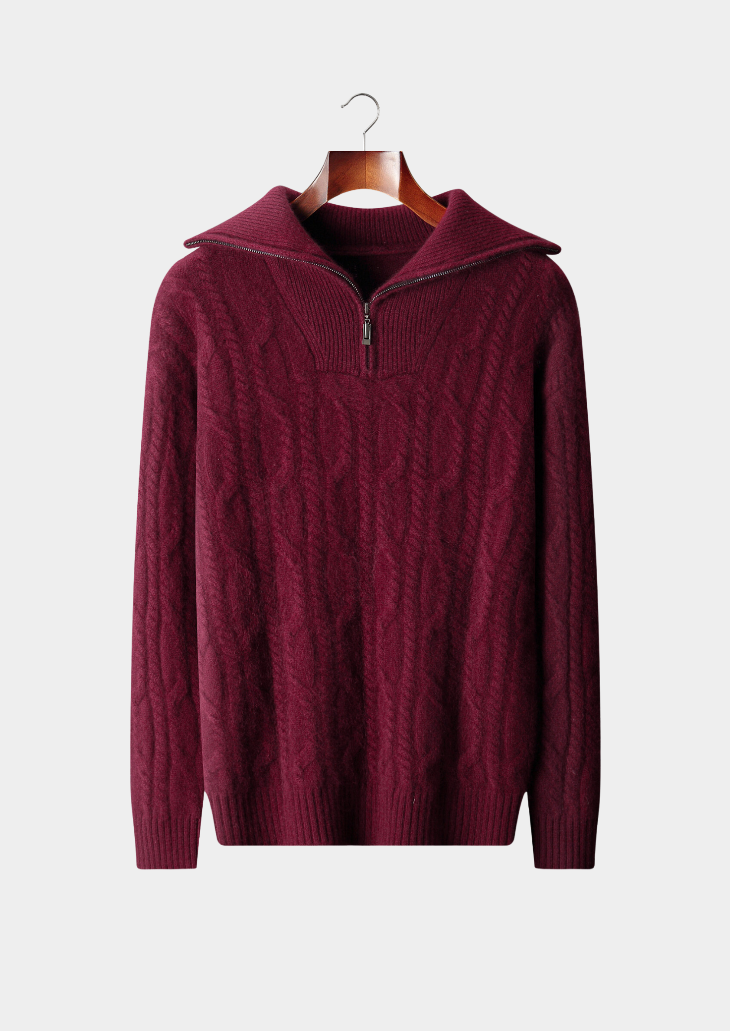 Pure Cashmere Burgundy Cable Half Zip Sweater | Solmar