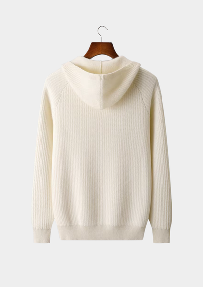 Pure Extra-Fine Merino Wool Ribbed Zipper Hoodie | Solmar