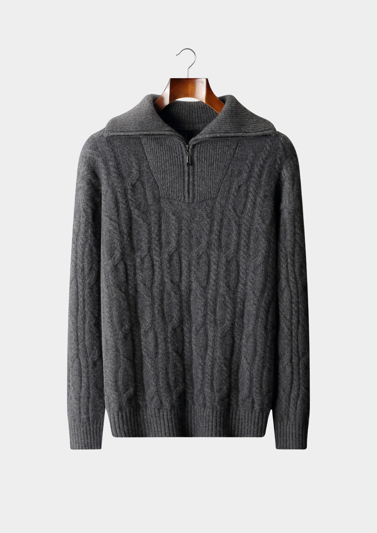 Pure Cashmere Dark Gray Cable Half Zip Sweater | Solmar
