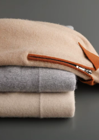 Premium Cashmere Two Tone Zipper Polo | Solmar