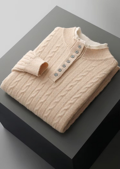 Pure Extra-Fine Merino Wool Cable Knit Henley Sweater | Solmar