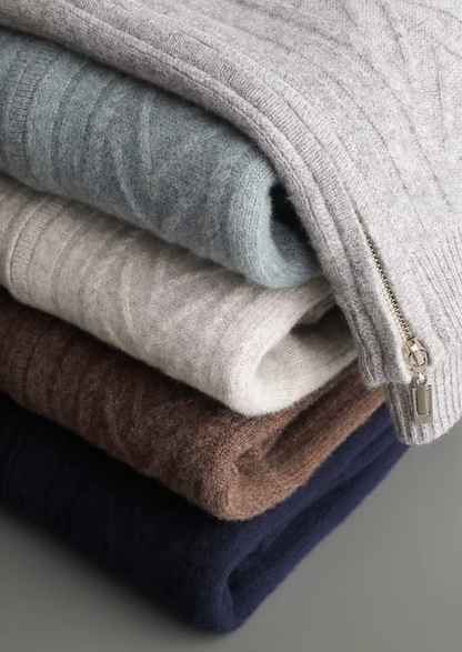 Cárdigan Estampado con Cremallera de Lana Merino Extrafina Pura