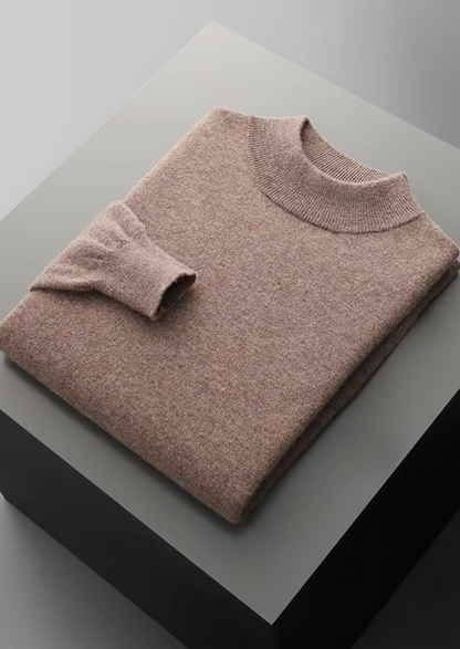 Jersey Clásico de Cuello Semi Alto de Lana Merino Extrafina Pura