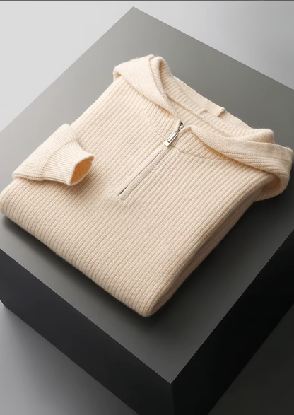 Pure Extra-Fine Merino Wool Half Zipper Hoodie | Solmar