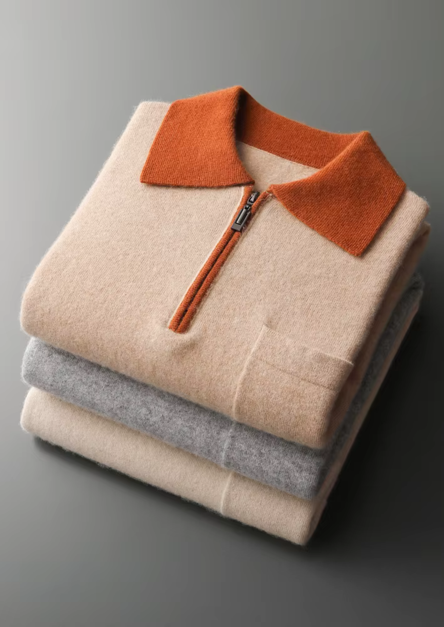 Premium Cashmere Two Tone Zipper Polo | Solmar