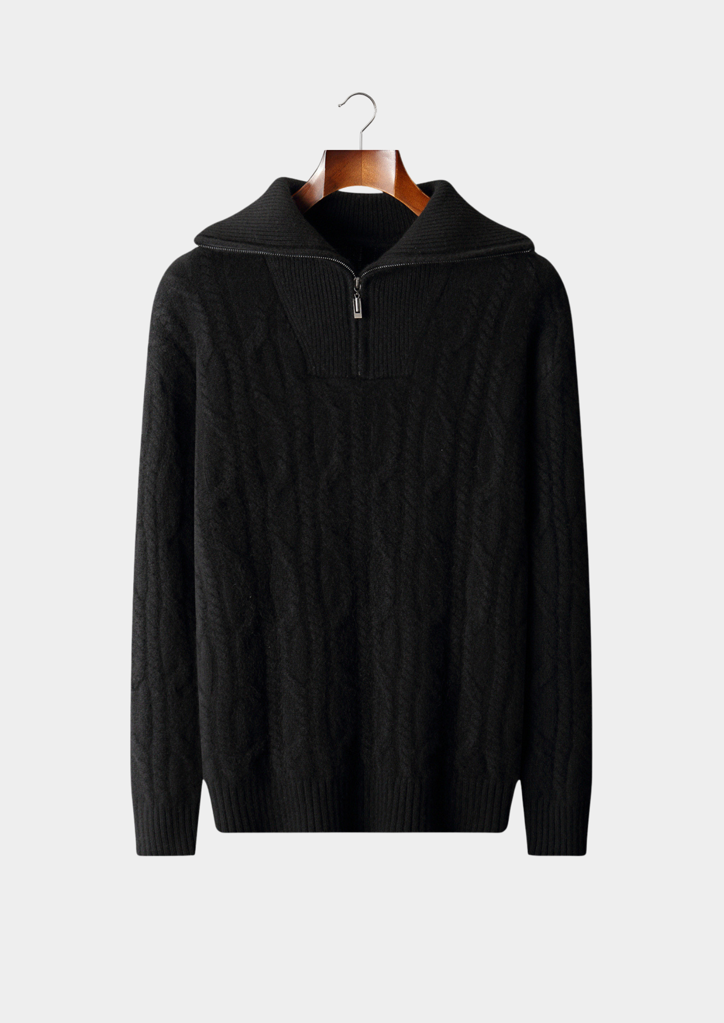 Pure Cashmere Black Cable Half Zip Sweater | Solmar