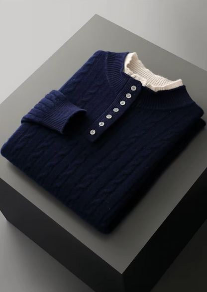 Pure Extra-Fine Merino Wool Cable Knit Henley Sweater | Solmar