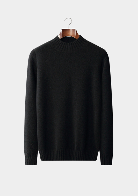 Pure Cashmere Black Mockneck Sweater | Solmar