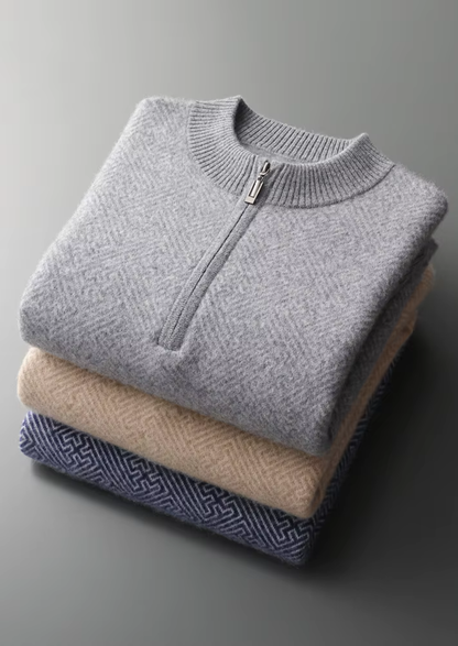 Premium Cashmere Patterned Half-Zip Sweater | Solmar