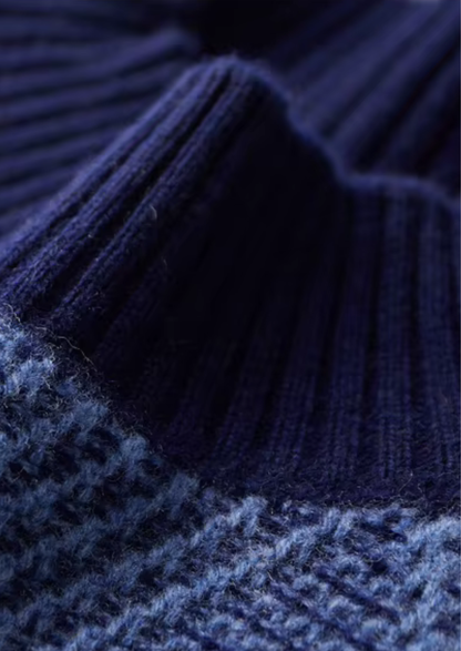 Pure Extra-Fine Merino Wool Two Tone Patterned Mockneck | Solmar