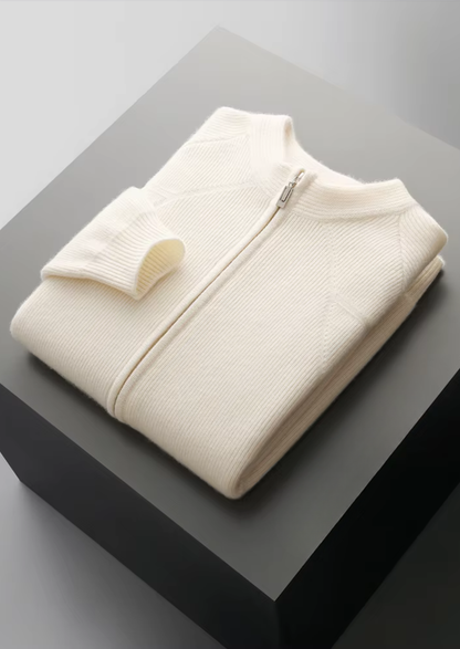 Pure Extra-Fine Merino Wool Ribbed Zip Cardigan