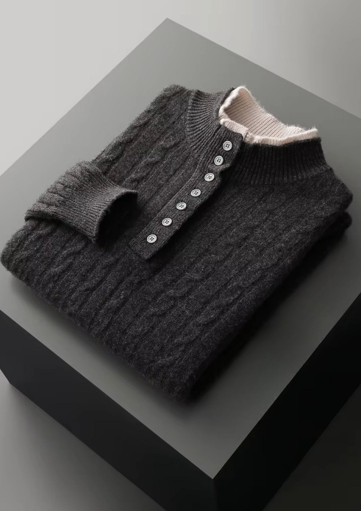 Pure Extra-Fine Merino Wool Cable Knit Henley Sweater | Solmar