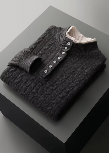 Pure Extra-Fine Merino Wool Cable Knit Henley Sweater | Solmar