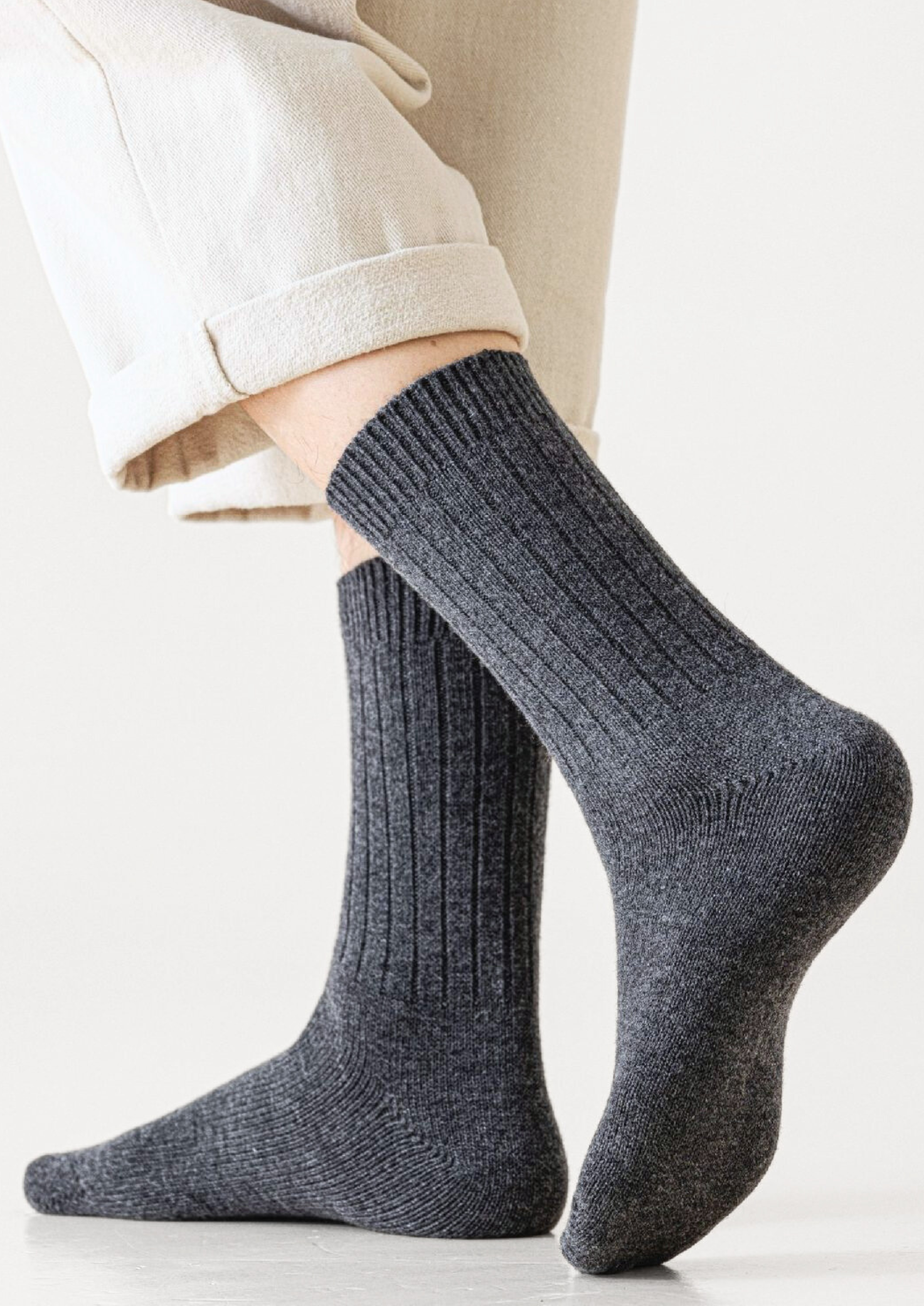 Light Gray Ultra-Soft Ribbed Merino Wool Socks | Solmar