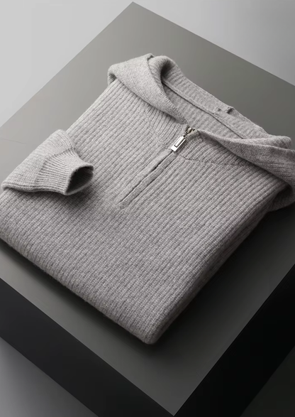 Pure Extra-Fine Merino Wool Half Zipper Hoodie | Solmar
