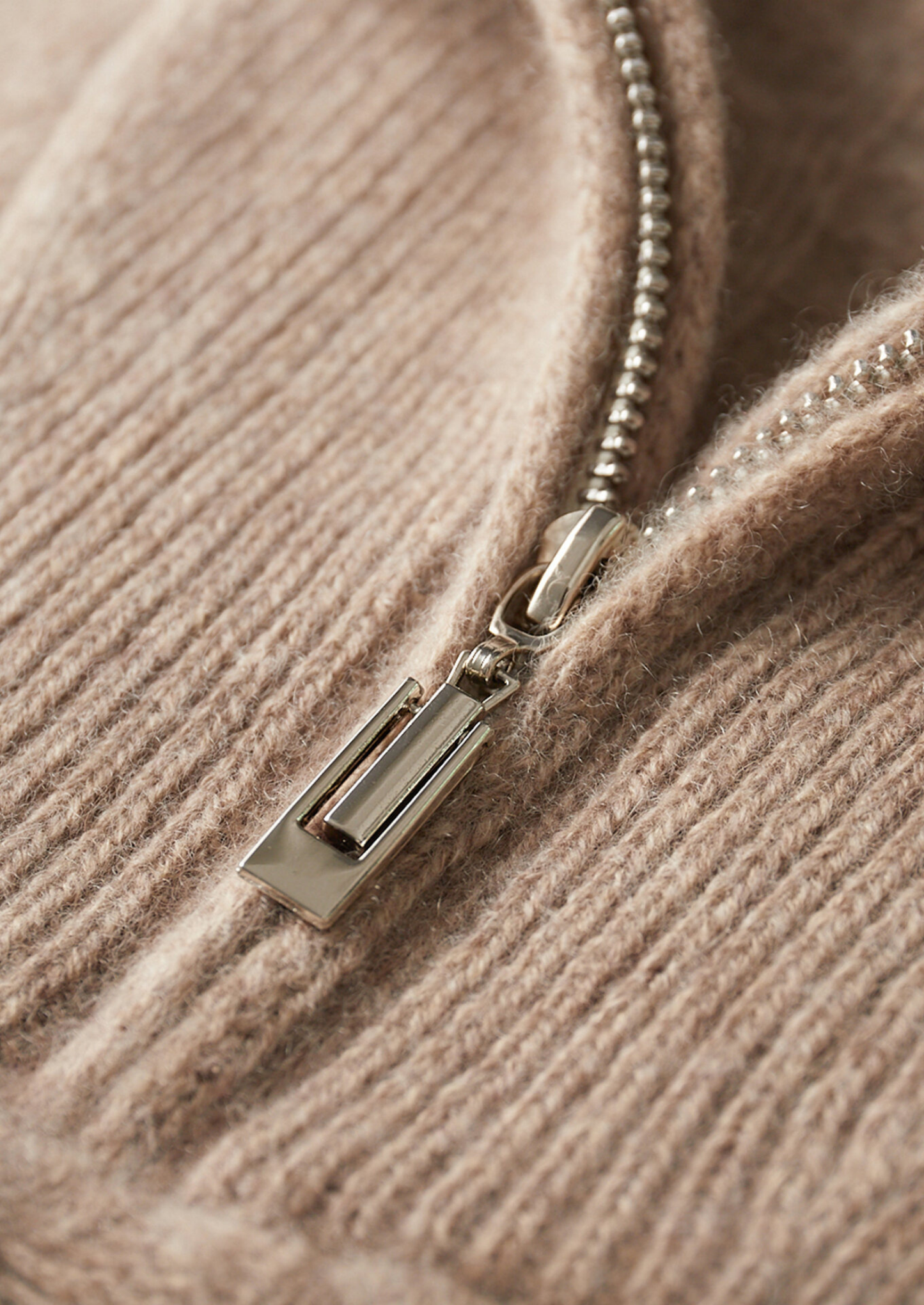 Pure Cashmere Beige Cable Half Zip Sweater | Solmar