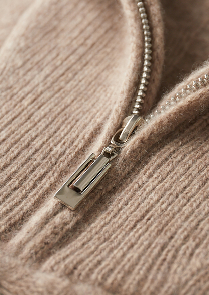Pure Cashmere Beige Cable Half Zip Sweater | Solmar